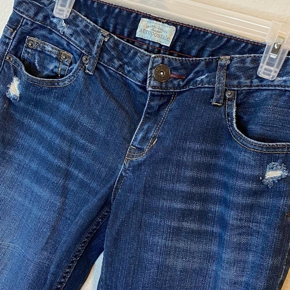Vintage AEROPOSTALE Chelsea Bootcut Distressed Dark Wash Jeans Size 7/8 Y2K - Picture 5 of 8